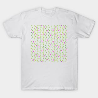 Watercolor Floral Vines Pattern - Lime Green & Magenta Pink T-Shirt